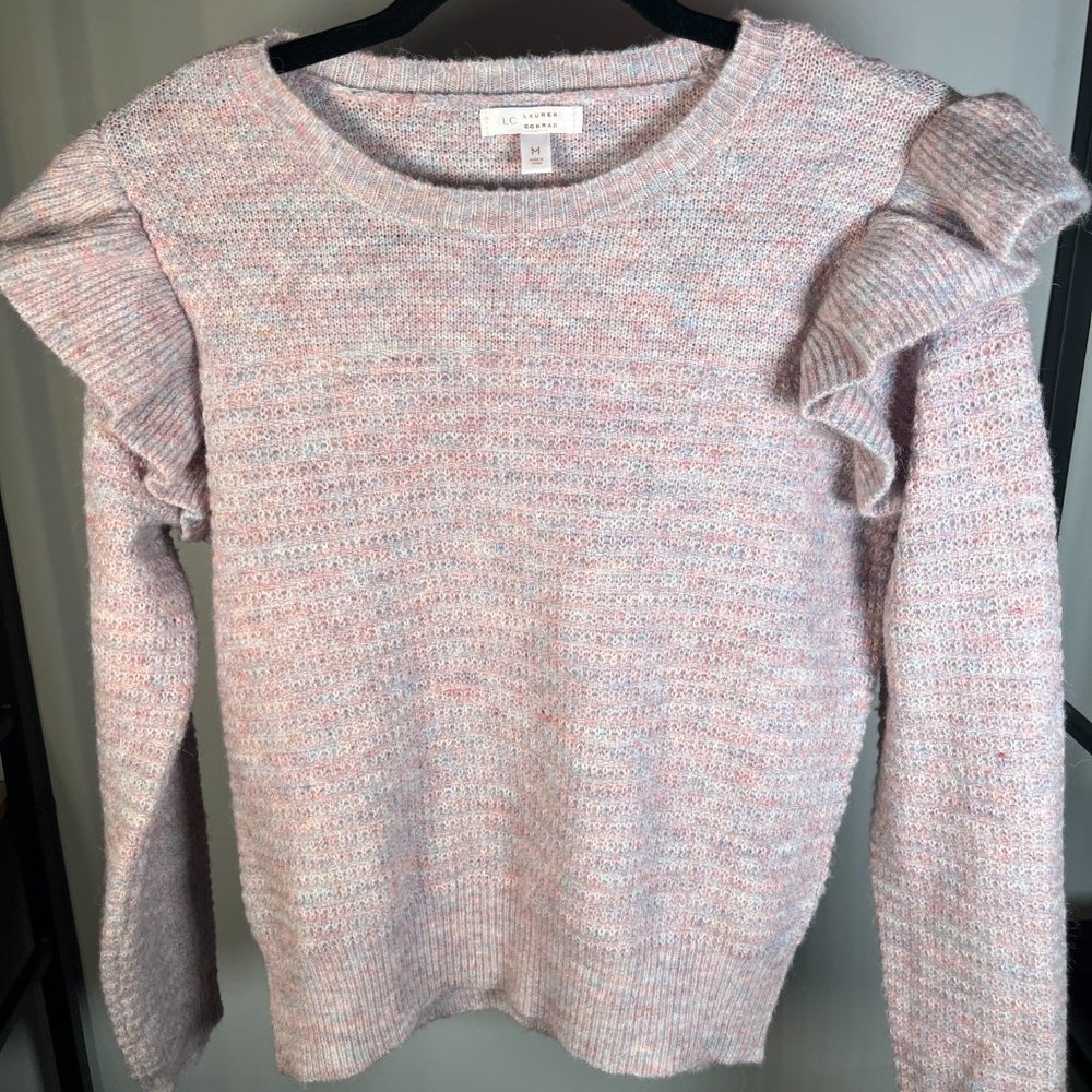 NWOT Lauren Conrad Warm Ruffle Shoulder Crew Neck Pullover Womens Shirt Size M